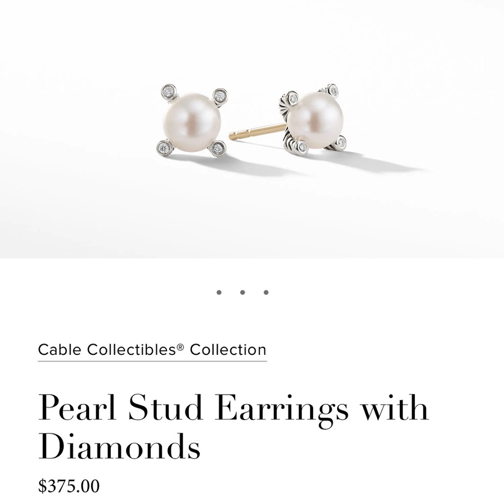 David Yurman Cable Collection Pearl Stud Earrings w Diamonds in Sterling Silver